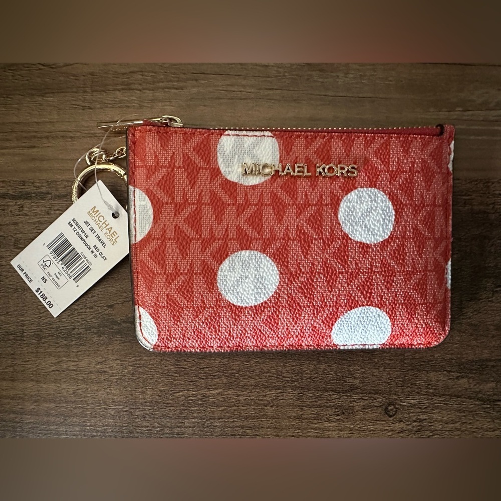 Michael Kors Jet Set travel Wallet with Zip Coin Pouch. Red Clay/White. NWT. - Picture 1 of 4